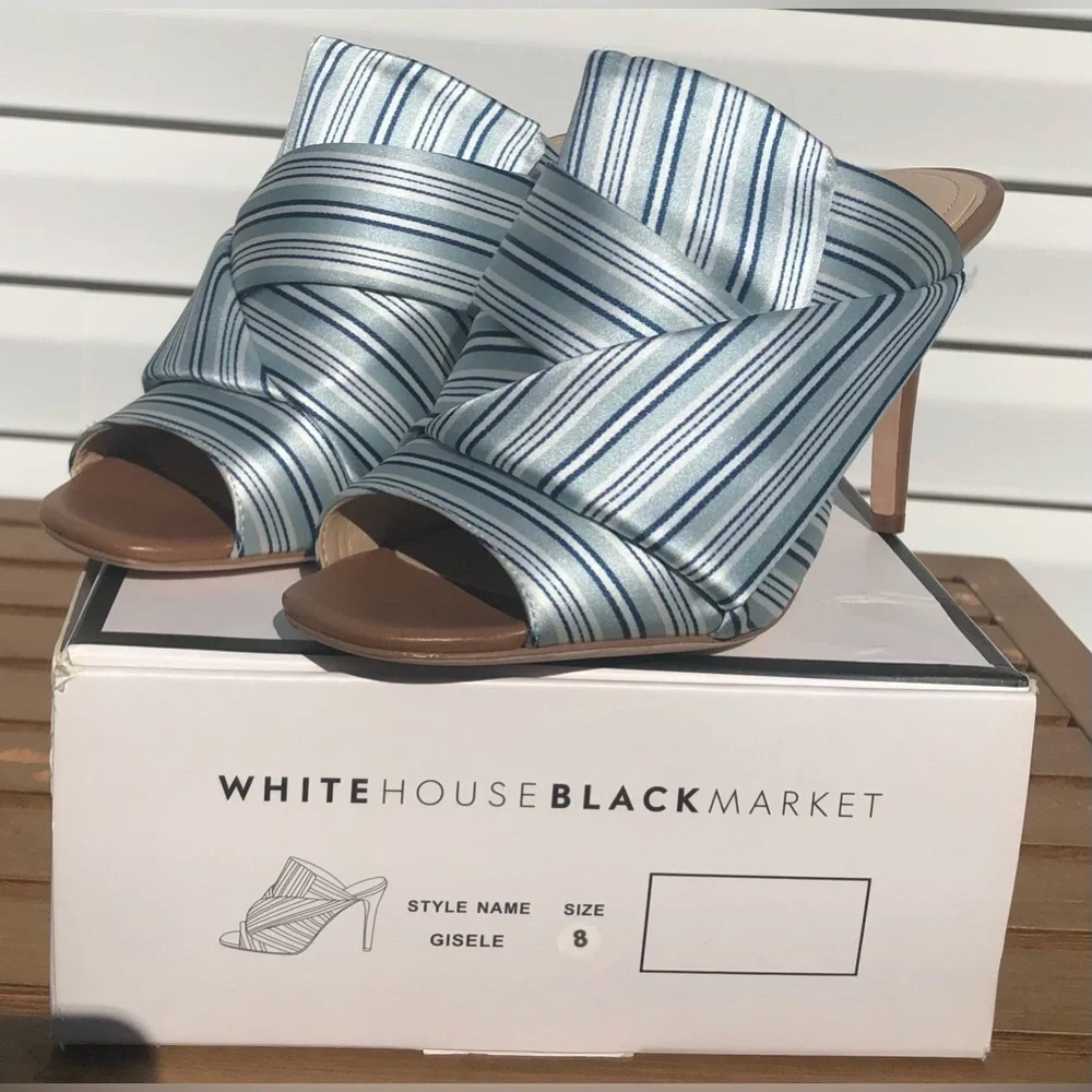 White House Black Market Gisele Satin Stripe Mule Shoe Size 8 - Picture 4 of 7
